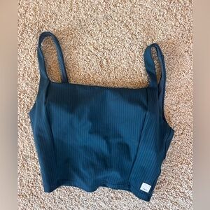 Vuori Ribbed Square Neck Tank Top - Teal Blue